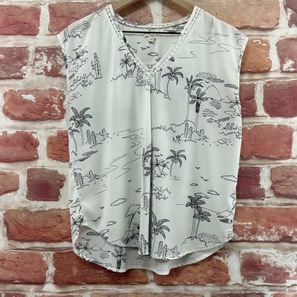 Anthropologie Current Air Top Women's L White Tropical Desert Oasis Artsy Shirt